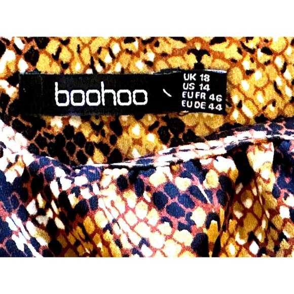 Boohoo Snakeskin Print Ruffle Mini Dress Long Sleeve Bold Party Fashion Look - Picture 8 of 15